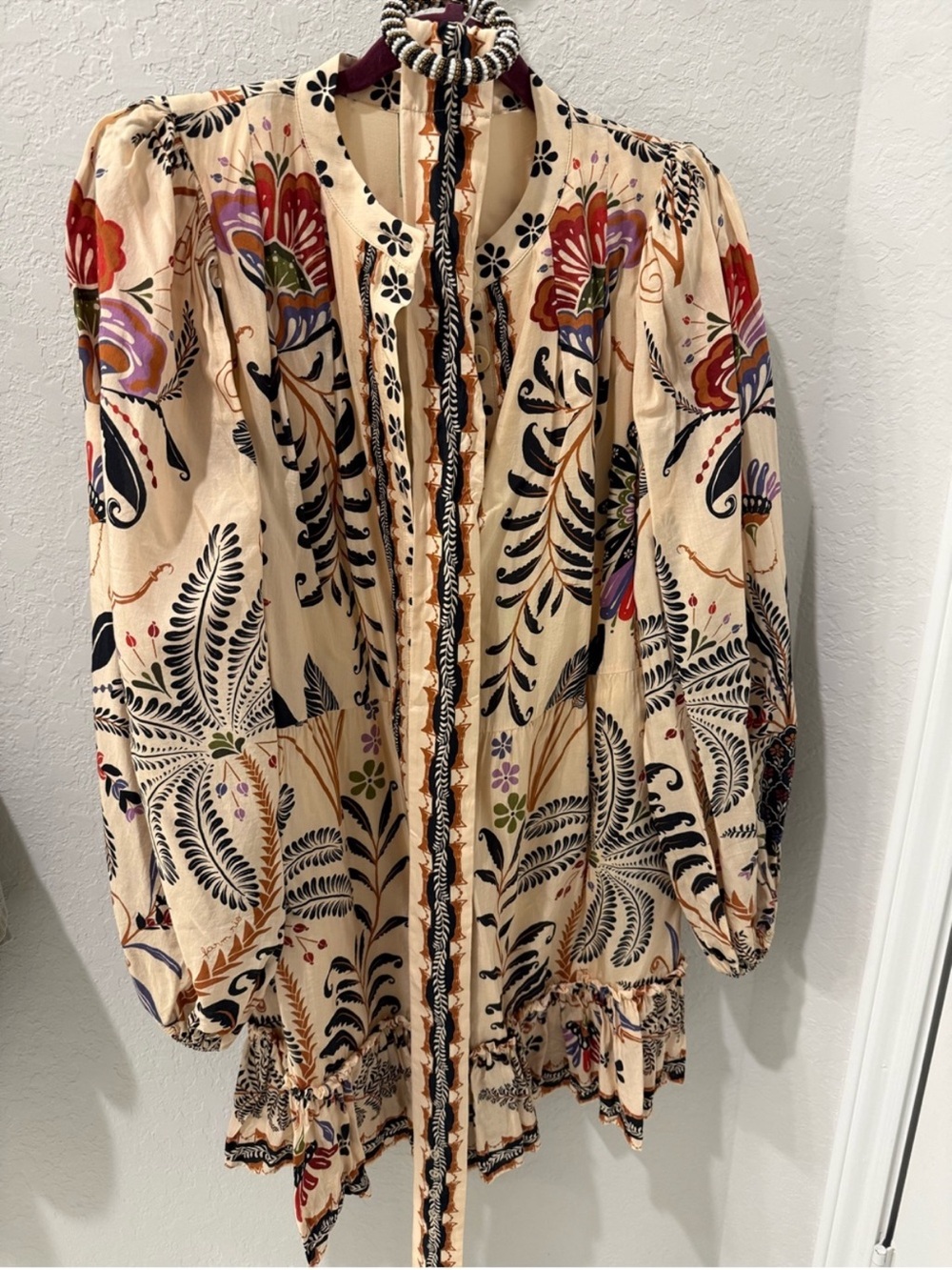 FARM RIO Cream Floral Long Sleeve Mini Dress sz M - Picture 5 of 10